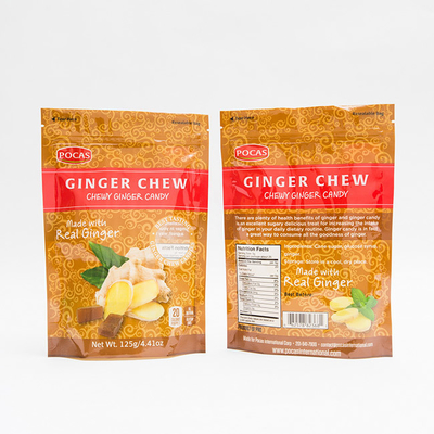 Süßigkeits-Beutels-Ginger Chew With Window And-Unterseiten-Keil 125g PE80 PET12