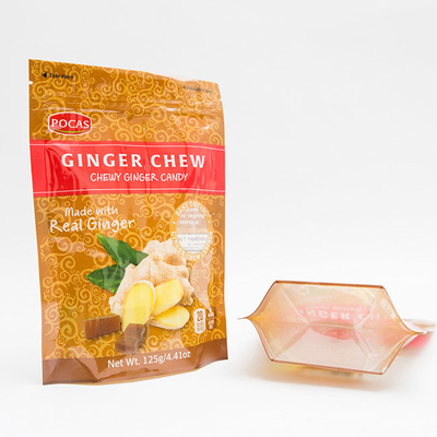 Süßigkeits-Beutels-Ginger Chew With Window And-Unterseiten-Keil 125g PE80 PET12