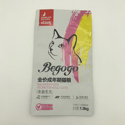 1.3kg Nahrung- für Haustiereverpackentasche mit Reißverschluss-Cat Food Stand Up Flat-Unterseiten-Keil